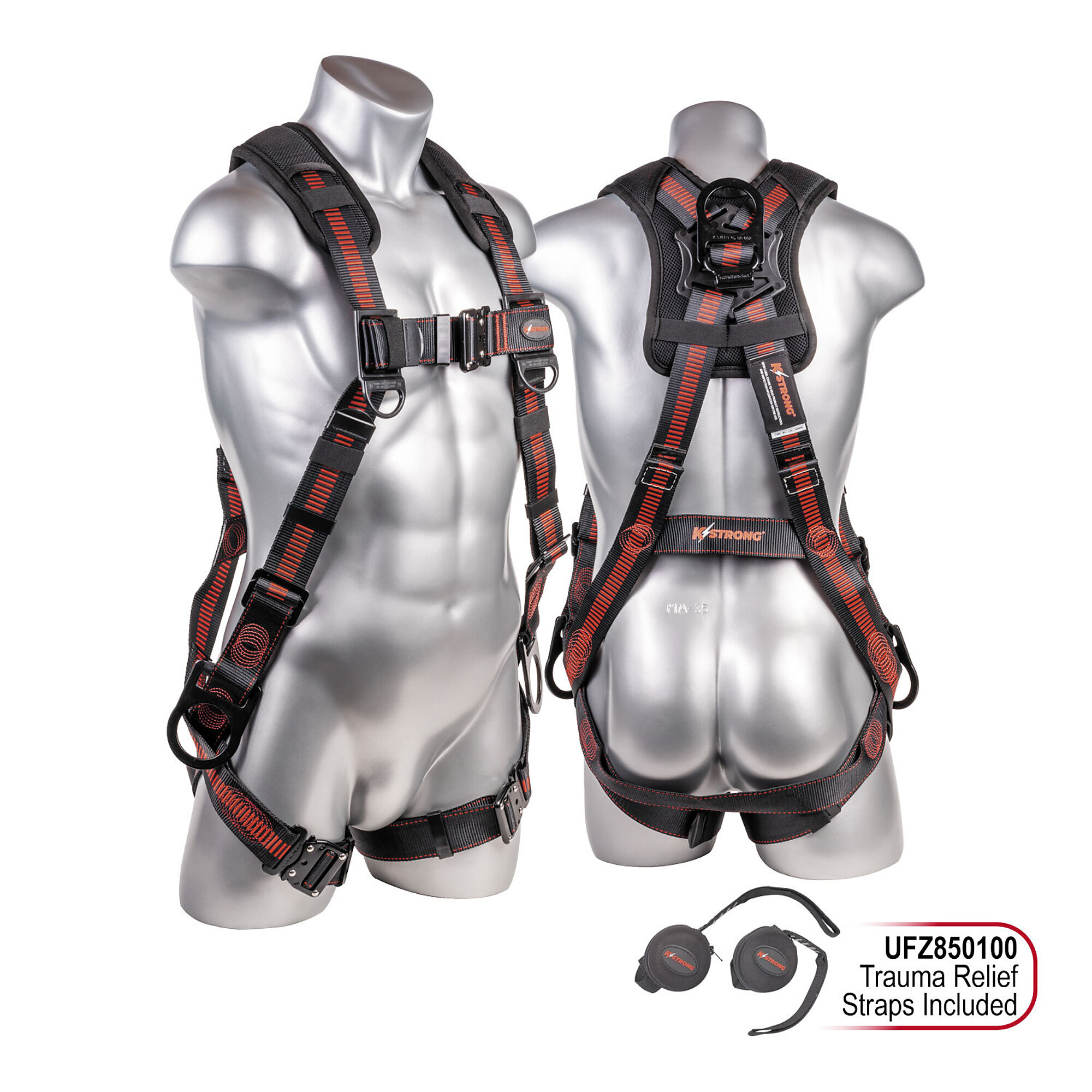 KStrong Kapture Elite+ 5-Point Harness — Enhanced Dorsal D-Ring, 2 Side D-Rings, Quick-Connect Chest and Leg Closures, Back/Shoulder Pad, All Black Fittings, XL-2XL, Model# UFH15231Q-XL-2XL